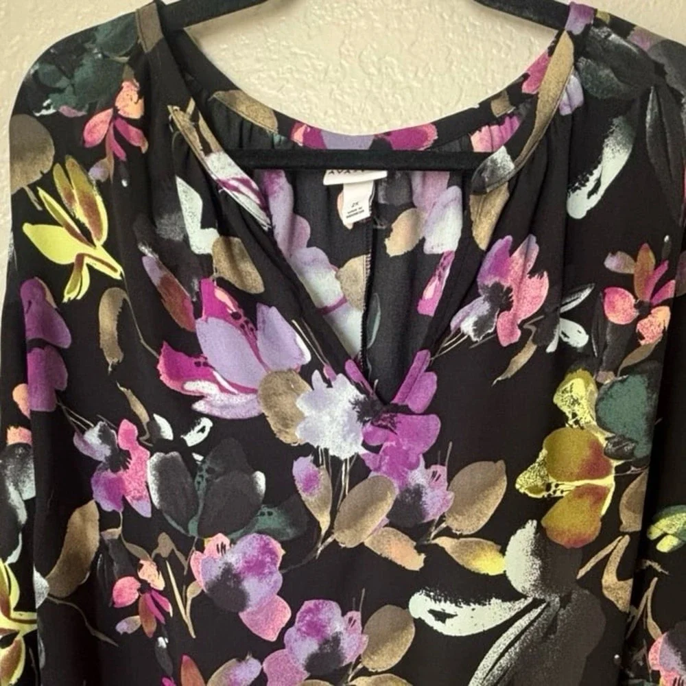 Ava‎ & Viv 2X blouse black floral shirt long sleeve womens top - Picture 9 of 9